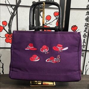 MARLO Purple Embroidered Hat Motif Tote Bag